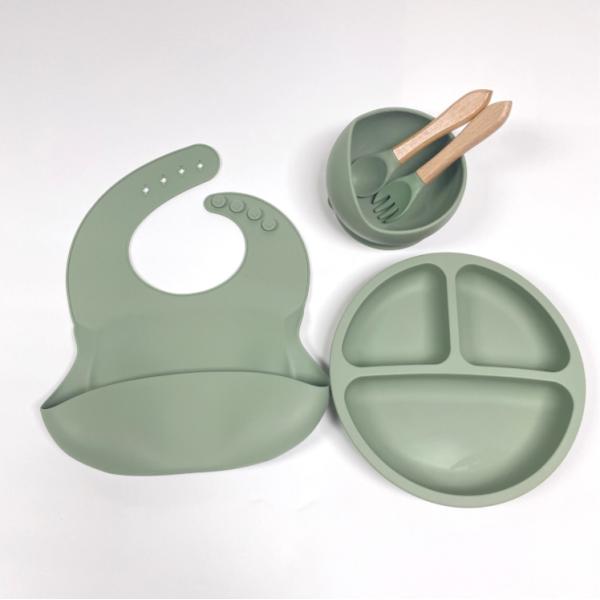 Silicone Baby Feeding Set Bpa Free Dinnerware Type with Bowl Bottle Spoon and Bib