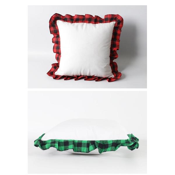Sublimation Pillow Covers Blanks Heat Transfer Printed Plaid With Ruffled Lace