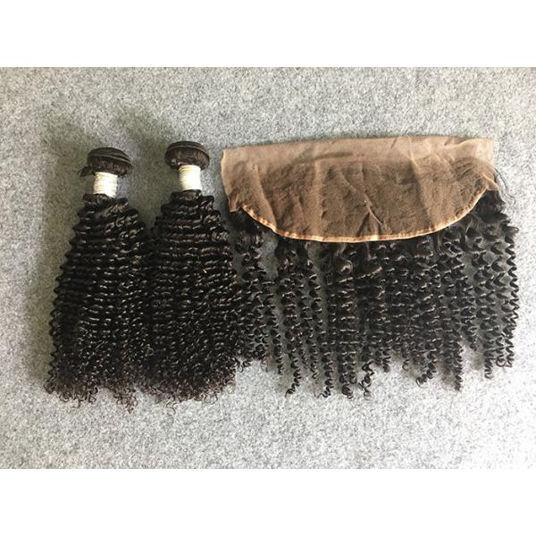 100% Peruvian Human Hair Weave Virgin Kinky Curly Hair with 13x4 Lace Frontal