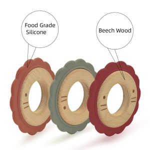 CPSIA Nuby Natural Wood Silicone Teether Ring FSC Customized