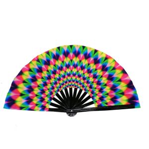 Top Quality Custom Logo Printing Rainbow Fabric Hand Fan