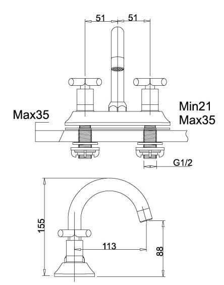 Chrome Polished Basin Mixer Faucet with Two Handles for Bathtub , European Style