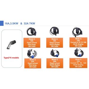 IEC62196-2 mode2 charger 7kw single phase fixed current OLCD display portable ev