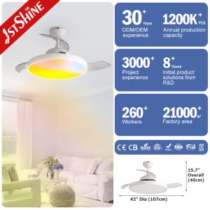 42" Modern Foldable Design Ceiling Fan With Light For Smart Home