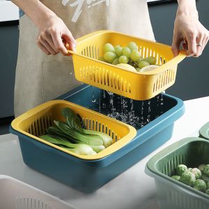 OEM ODM Rectangle Double Plastic Drain Basket Save Space Green