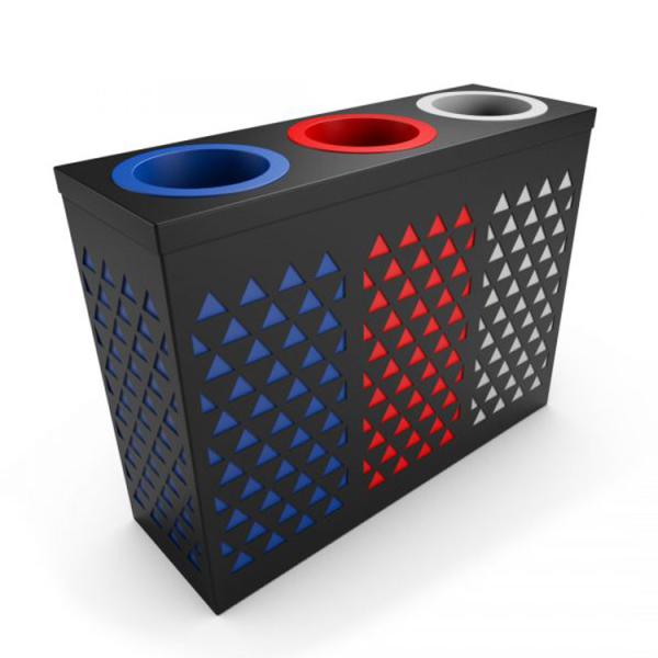 Buy Three Compartments 350mm Width 35L Steel Outdoor Trash Can at wholesale prices