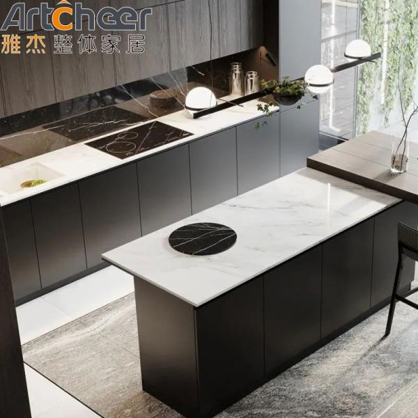 Custom Made Solid Wood Frame Kitchen Island with Lacquer Finish and Modern Dining Room