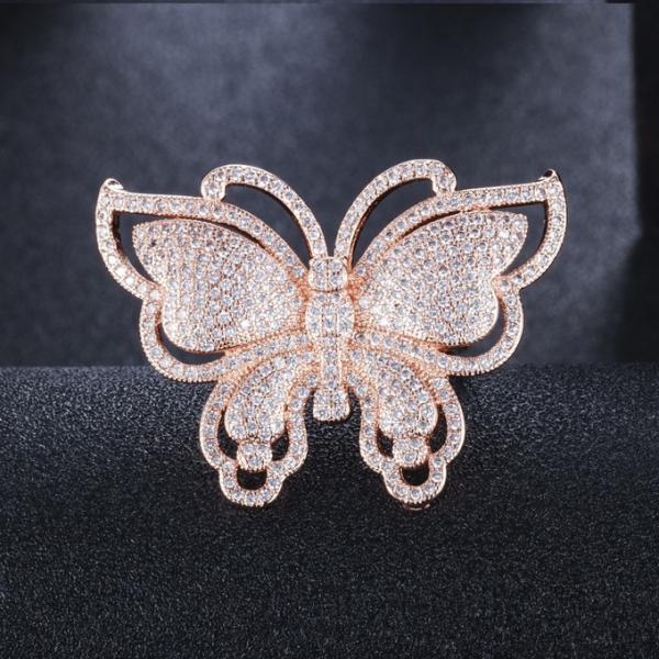 Fashion Colorful Butterfly CZ Gold Ring For Women Girls Fashion Engagement Wedding CZ Crystal Finger Ring Party Jewelry