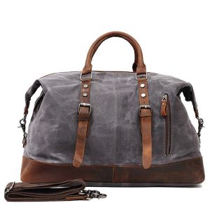 Waterproof Canvas Duffel Bag Genuine Leather Weekend Bag Weekender Overnight