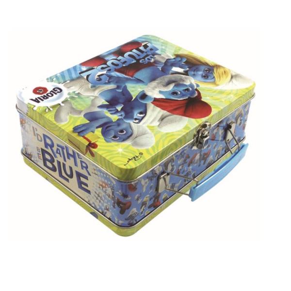 Novelty Rectangular Tin Box Lunch Box With Plastic Handle , Rectangular Tin Containers