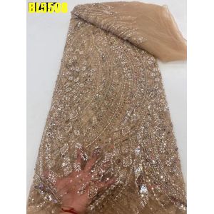 Latest fashionable aso ebi beaded lace wedding dress with shiny beaded French