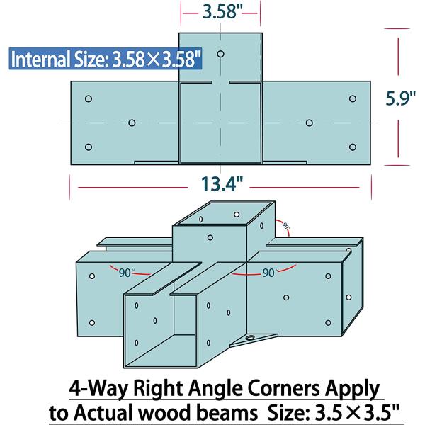 Easily Assembled 3-way 5-Way Corner Bracket for Outdoors Patio Pergola/Gazebo Kit Hardware