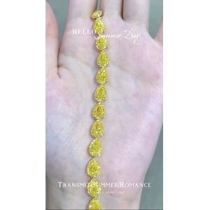 Pear Cut Yellow Diamond Tennis Bracelet VS Clarity T13.68ct 18k White Gold Ring