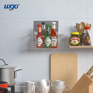 WGO Damage Free Bathroom Holder Set , Mounting Self Adhesive Bathroom Shelf