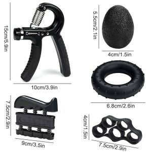 Quality Hand Grip Strengthener Kit 5 Pack Black Adjustable Grip Trainer Finger Exerciser Grip Ring And Stress Ball For Hand Wrist And Forearm Training for sale