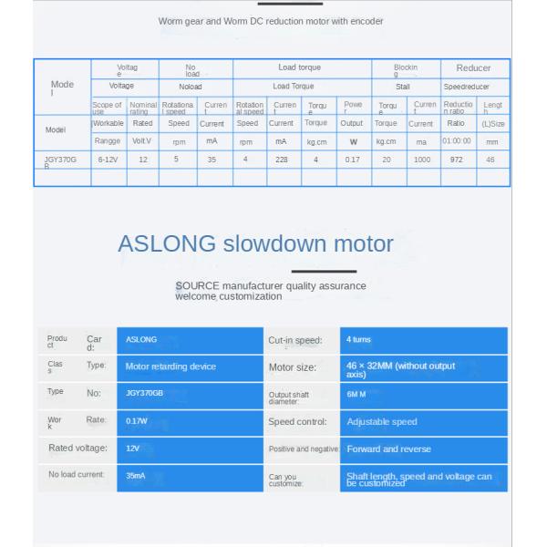 ASLONG JGY-370GB DC Worm Gear Motors 12v High Torque Reducer
