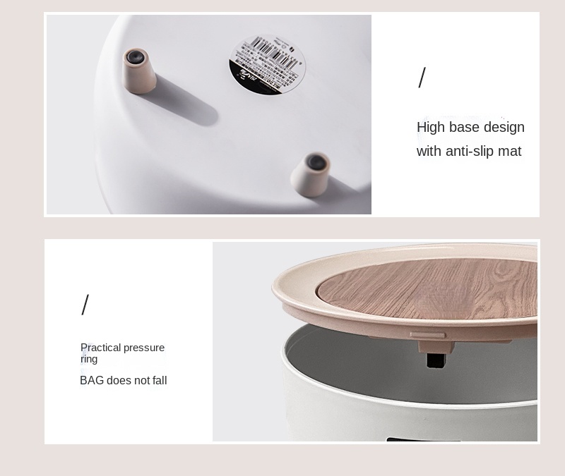 Creative Cute Mini Small Coffee Table Countertop Bedroom with Lid Wood Grain Paper Basket Desktop Trash Can