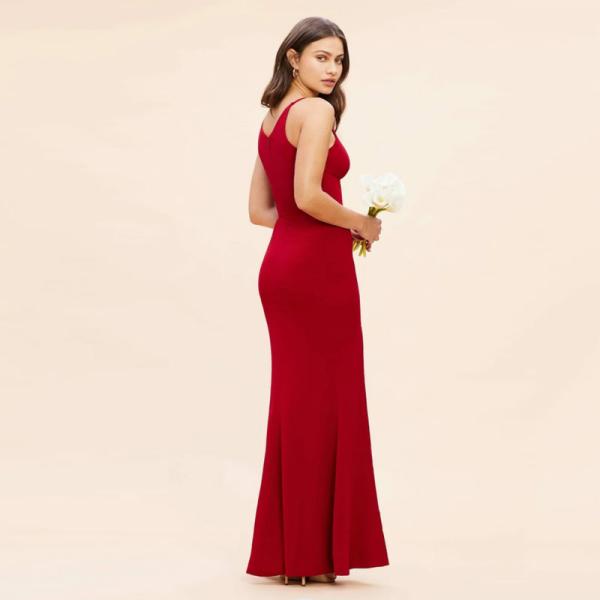 Factory Sexy Front Split Slit Long Red Evening Dress Empire Sleeveless Deep V-back Spaghetti Straps Mermaid