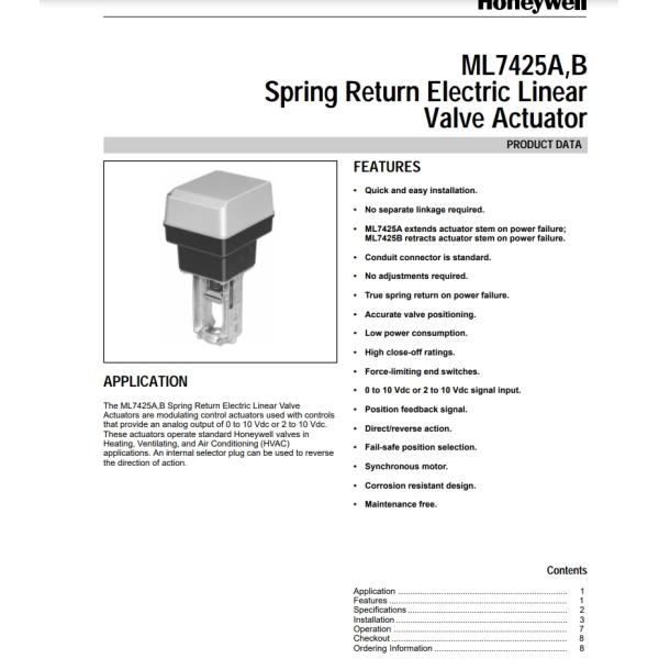 HONEYWELL ML7425A8018E Electric Linear Valve Actuator for Industrial Applications