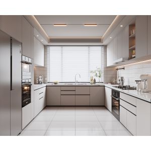Melamine Lacquer Kitchen Cabinets With Handle Design Customized Kitchen