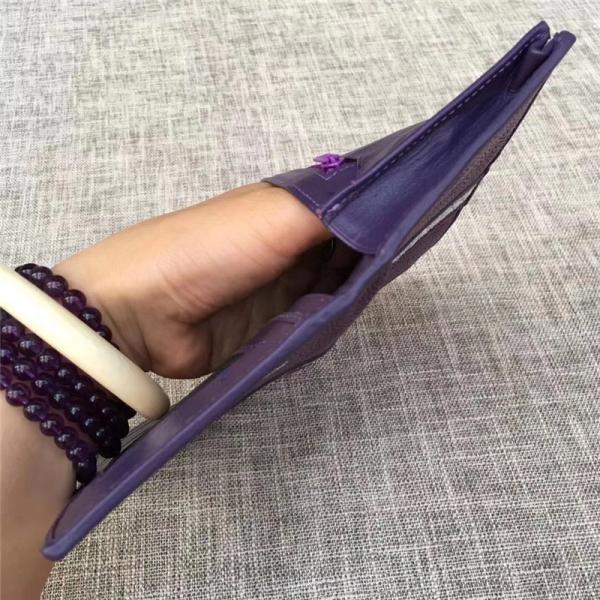 Unisex Style Authentic Real Stingray Skin Women Long Wallet Female Purple Thin Clutch Bag Genuine Leather Card Purse