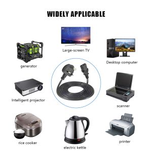 UK 3 Pin Power Cord Plug Cable 1M 1.2M 1.5M 1.8M 3M UK Power Cord C13 Power