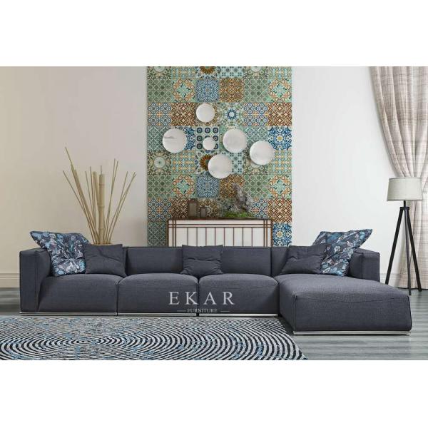 Modern Fabric Metal Base Couch L Shaped Living Room Sofa