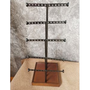 5 Rods Earring Metal Table Top Display Stands With Wooden Base For Grocery