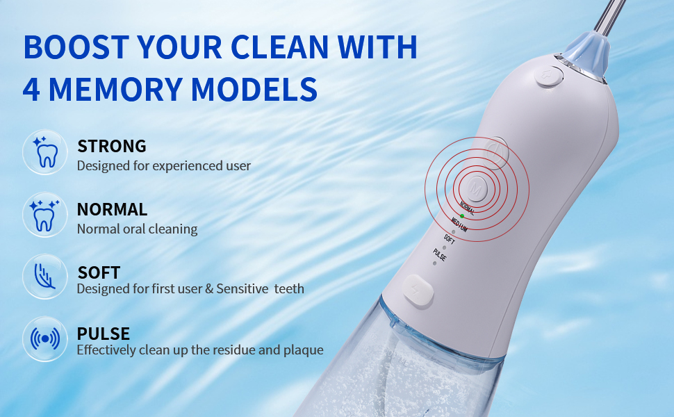 IPX7 Waterproof Handheld Water Flosser for Home 4 Modes 300ml Tank Capacity 2000mAh Battery