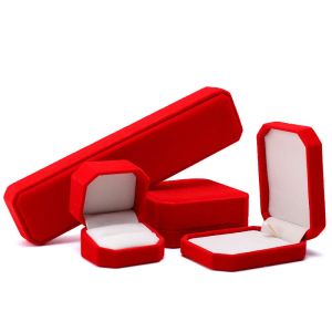 elegant handmade red Octagonal Velvet Jewelry Box for Necklace Earrings Bracelet