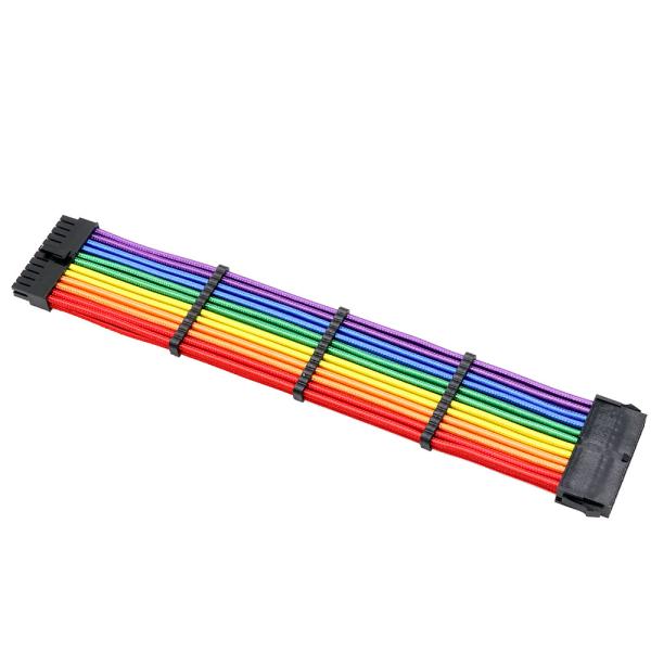ATX 24 pin motherboard Power Supply extension Cable rainbow color Low Voltage sleeved cable extension 18AWG