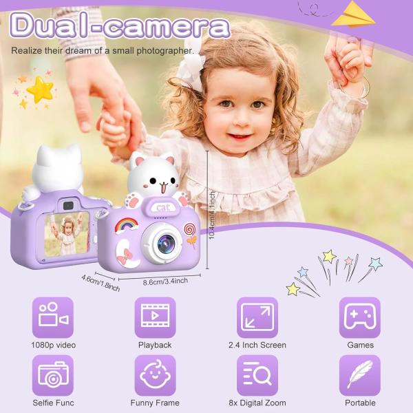 Front Rear Selfie Video Childrens Waterproof Camera Portable 1080P Full HD For Tweens