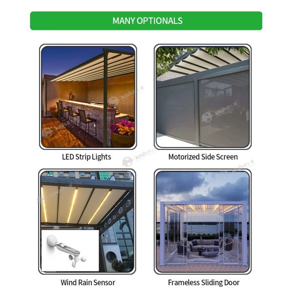 Retractable Windproof Canopy Ultra-Lightweight Aluminum Pergola Customizable Outdoor Sunshade Retractable Roof Pergola Gazebo