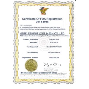 Hebei Reking Wire Mesh CO.,Ltd Certifications