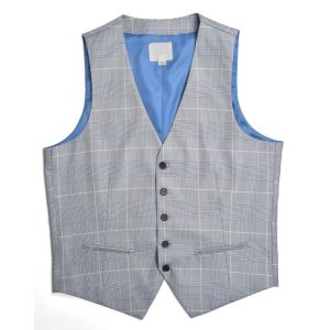 Fashion Mens Tailored Vest Office Business Grey Check ilk Screen Printing Logo