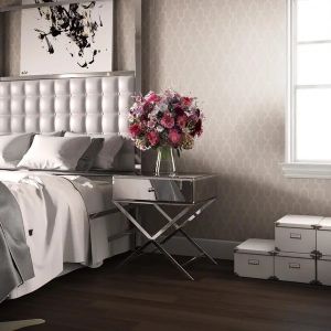 1 drawer silver mirrored nightstand X base end table corner table for bed room