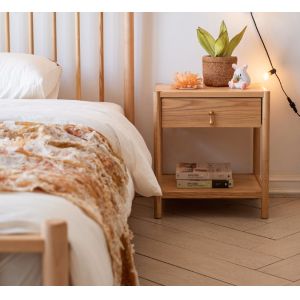 Natural Ash Solid Hardwood Nightstand 500mm Height For Home