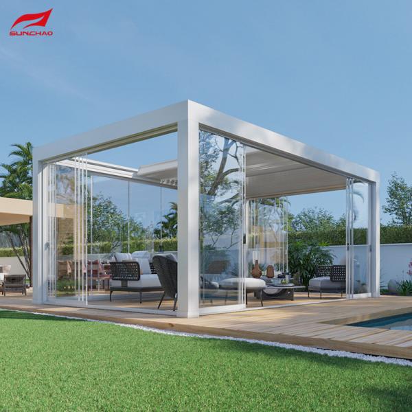 Buy Garden Design 5x3m Motorized Retractable Louver Aluminum Pergola Smart Home Integration at wholesale prices