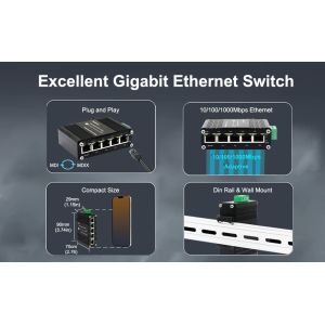 Mini Industrial 5 port Ethernet POE Switch with 4 Port PoE 12~48V DC Input