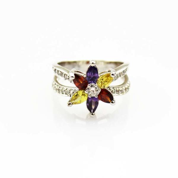 Designer Jewelry Sterling Silver with Yellow Cubic Zircon Flower Gemstone Ring (R0012)