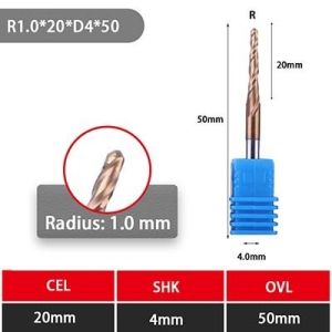 4 Flutes 3/8" TiN Coated Tapered End Mills