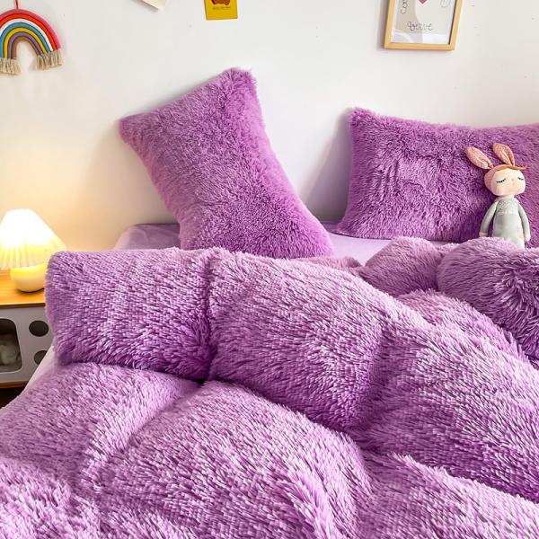 Double Queen King Solid Color Thickened Warm Mink Velvet 4pcs Set for Autumn Winter