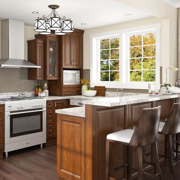 Natural wood prefabricated cabinet with honey oak finish