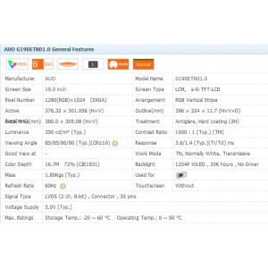 AUO LCD Panel 19" G190ETN01.0 Industrial Display 1280*1024 LED LVDS