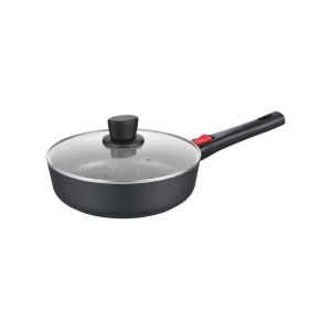 Large Deep Dish Aluminumpot 28cm With Glass Lid Black