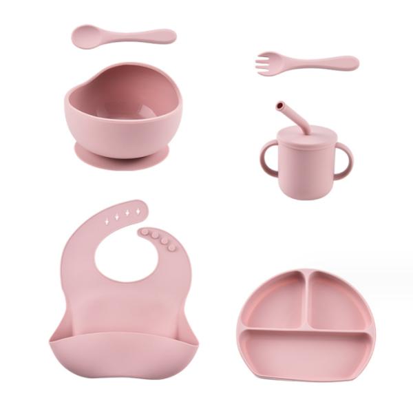 Children Dining Plate Tableware Suction Cup Feeding Set Food Grade Silicone Bowl Fork Set