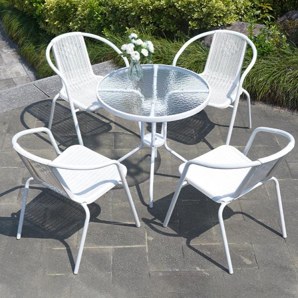 Outdoor Balcony Restaurant Cafe Garden Leisure Metal Glass Round Table and Rattan Chair