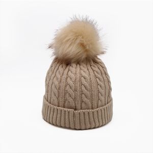Beanie Hats Fur Pom for Women Winter Fashion Knitted Hat Female Twist Pattern