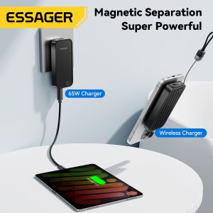 ESSAGER 65W Type C Gan PD PPS Fast Charger With 5000Mah Wireless Power Bank And
