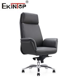 Modern Leather Office Chair With Metal Legs Wheels Adjustable Height
